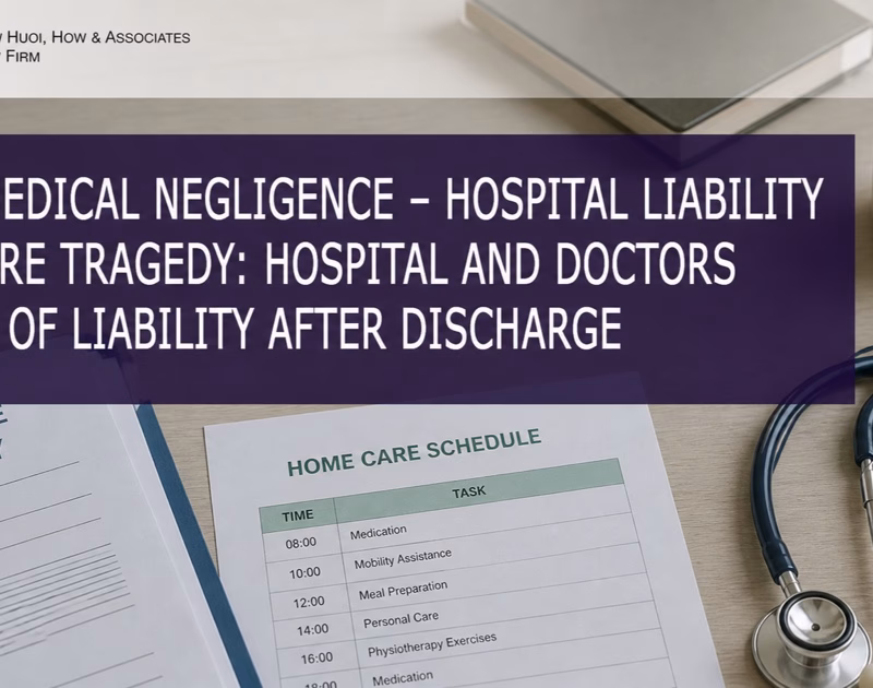 Hospital discharge documents beside a private home-care plan, illustrating responsibility after discharge and independent care arrangements.